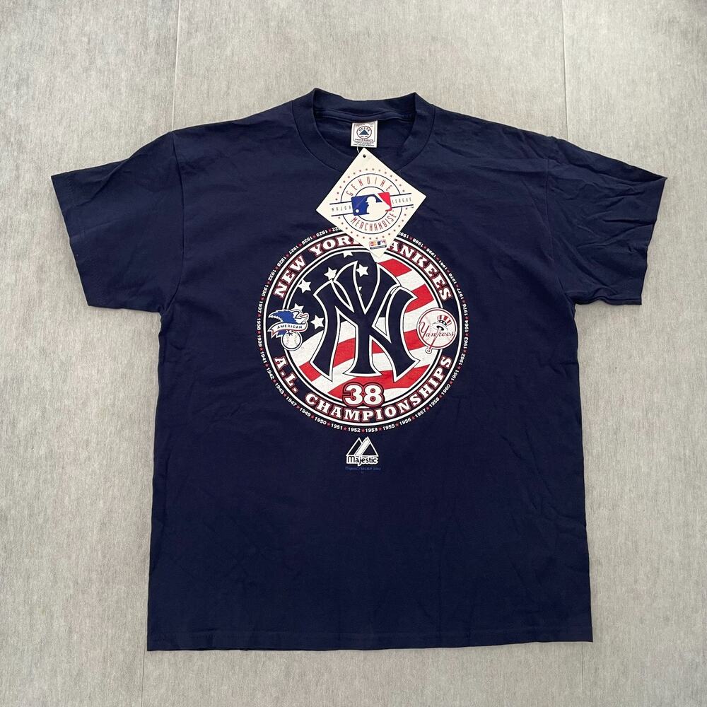 VINTAGE New York Yankees Shirt Youth XL Blue MLB Championships Boys Kids 18-20